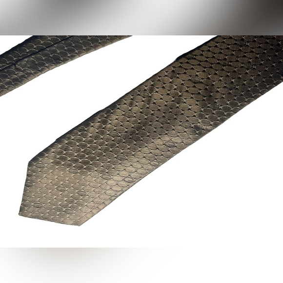 GUCCI Brown Gold Ring Geometric Oval Op Art Design Men's Silk Neck Tie - Picture 3 of 7